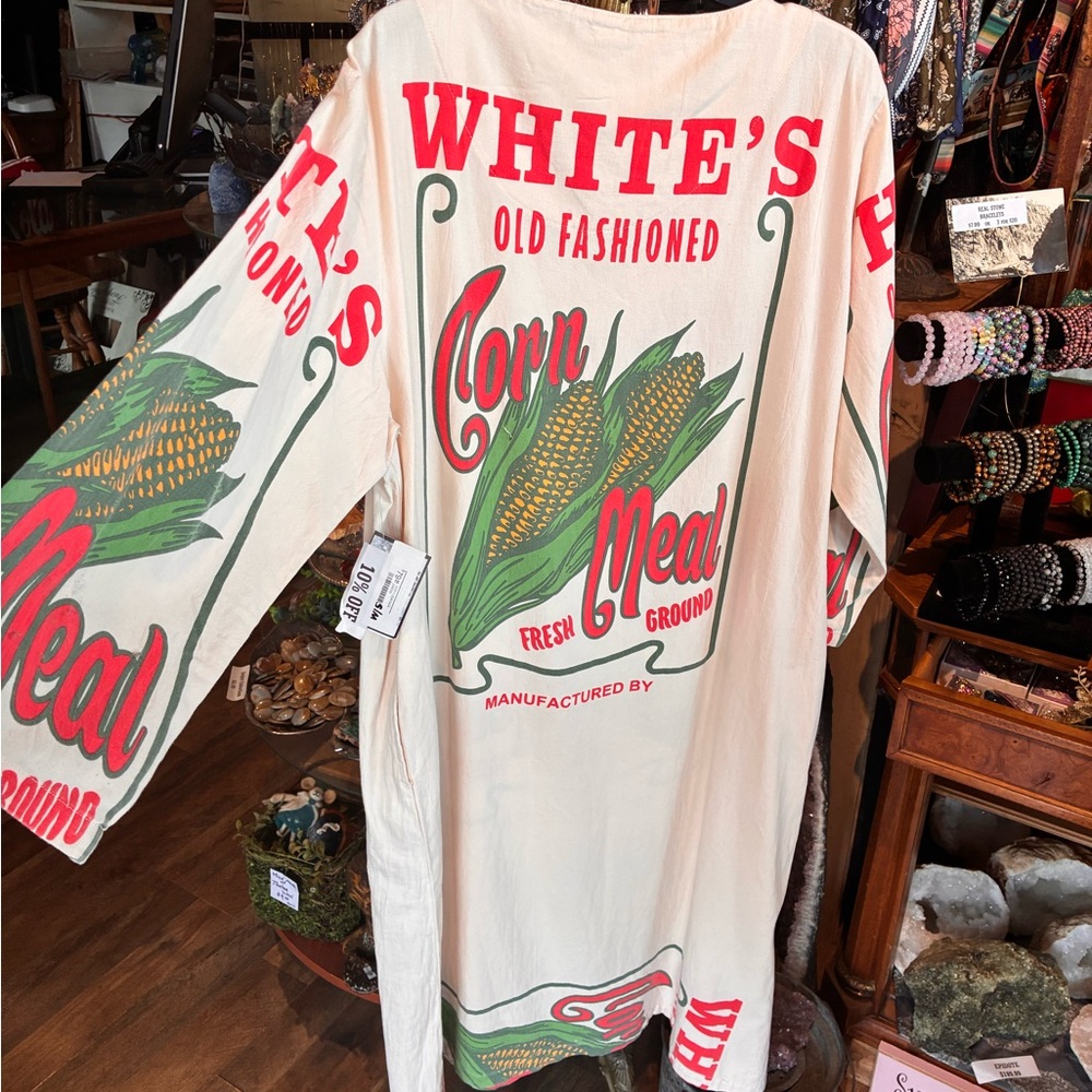 White Corn Meal Graphic Tunic Dress - Picture 3 of 3